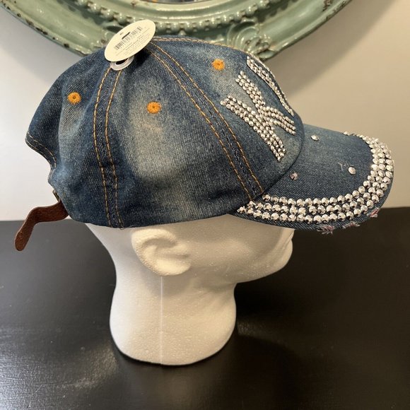 True Gear Denim Distressed KISS Band Bling Baseball Hat Cap New - Picture 2 of 16